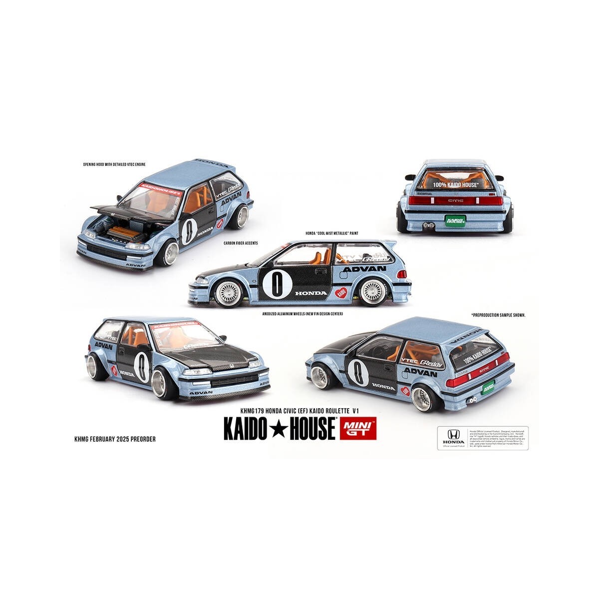 Mini Gt 1/64 Kaidohouse Honda Civic (Ef) Kaido Roulette V1 Khmg179