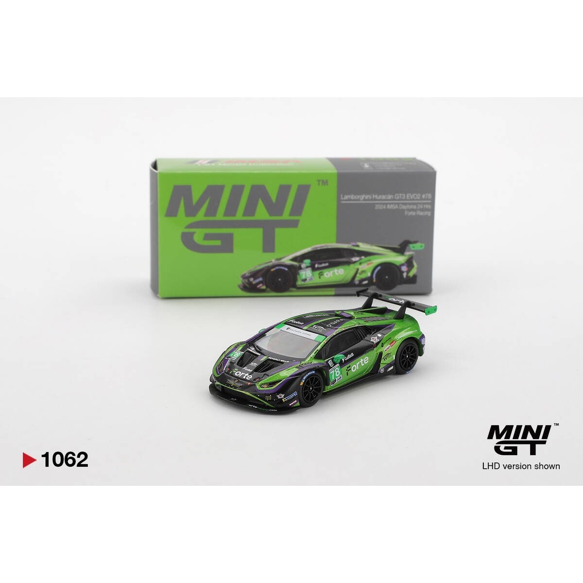 Mini GT 1/64 Lamborghini Huracán GT3 EVO2 Forte Racing 2024 IMSA